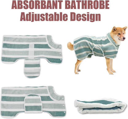 Fast‑Drying Dog Bathrobe, Absorbent Striped Pet Towel, Green, M